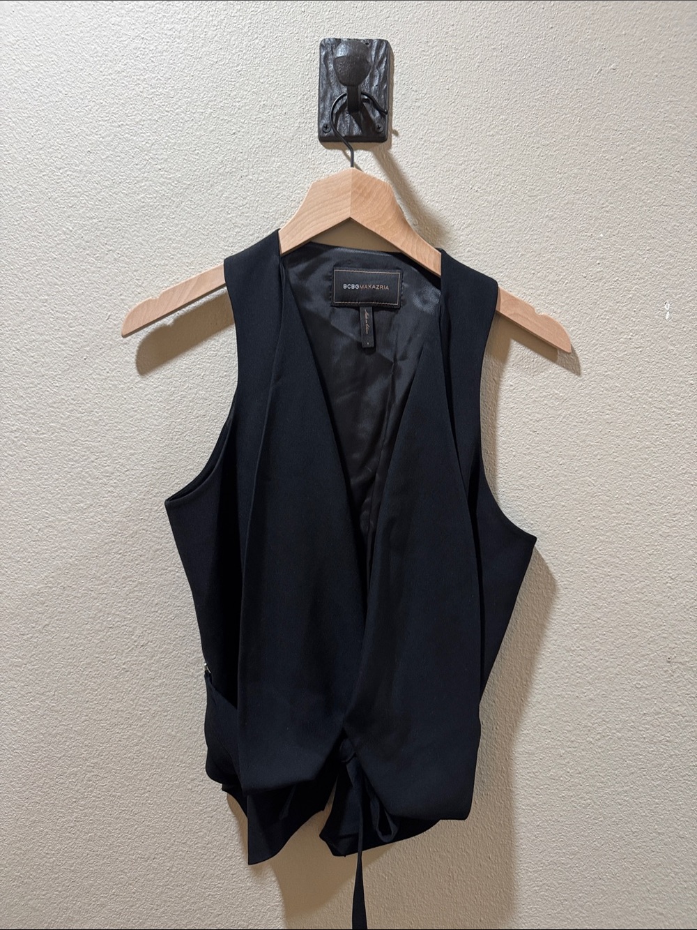 BCBGMaxAzria Black Front Tie Draped Vest